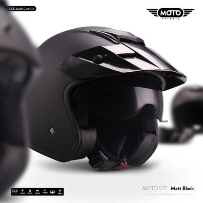 Moto S77 Matt Black Jethelm Motorradhelm Rollerhelm Police Vespa-Helm Scooter XS-XL