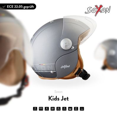 SOXON SK-55 Kids Plus Titan - Jet-Helm Vespa Roller Motorrad-Helm Scooter Kinder ECE