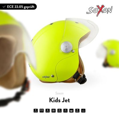 SOXON SK-55 Kids Neon - Jet-Helm Vespa Roller Motorrad-Helm Scooter Kinder ECE