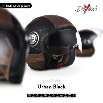 SOXON SP-888 URBAN BLACK Jet-Helm Motorrad-Helm Vespa Sonnen-Visier Scooter ECE XS-XL