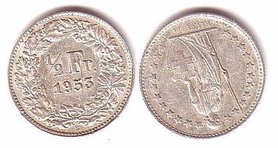 1/2 Franken Silber Münze Schweiz 1953