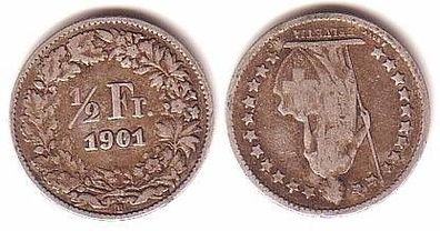 1/2 Franken Silber Münze Schweiz 1901