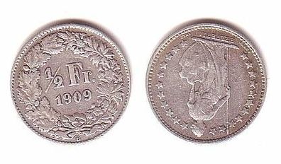 1/2 Franken Silber Münze Schweiz 1909