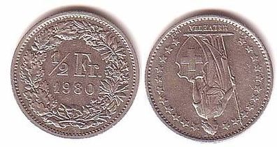 1/2 Franken Nickel Münze Schweiz 1980