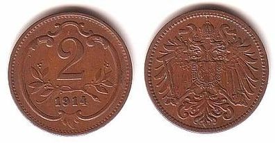 2 Heller Kupfer Münze Österreich 1914