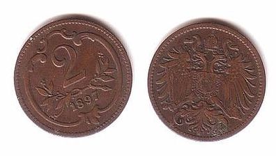 2 Heller Kupfer Münze Österreich 1897