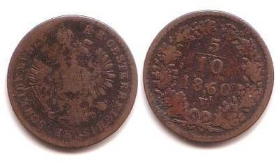 5/10 Kreuzer Kupfer Münze Österreich 1860 V