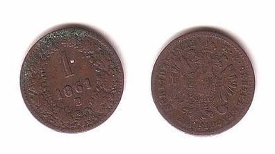 1 Kreuzer Kupfer Münze Österreich 1861 B