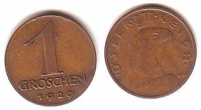 1 Groschen Kupfer Münze Österreich 1929