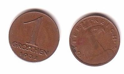 1 Groschen Kupfer Münze Österreich 1932