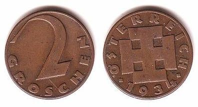 2 Groschen Kupfer Münze Österreich 1934