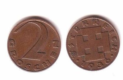 2 Groschen Kupfer Münze Österreich 1936