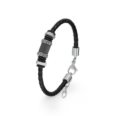 s. Oliver Jewel Herren Armband Edelstahl Beads Leder schwarz 2015068