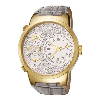 Esprit Collection Damen Uhr Armbanduhr Polydora Smoky Gold Leder EL190482F07