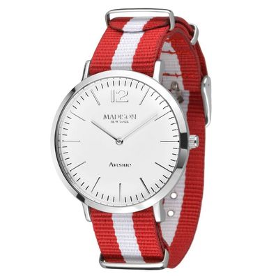 Madison NEW YORK Damen Uhr Armbanduhr Avenue Small Textil L4741G1 Weiß / Rot