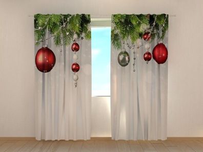 Fotogardine Weihnachtskugeln, Vorhang bedruckt, Fotovorhang mit Motiv, nach Maß