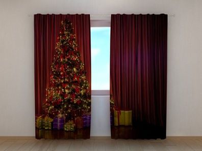 Fotogardine Weihnachtsbaum, Vorhang bedruckt, Fotovorhang mit Motiv, nach Maß