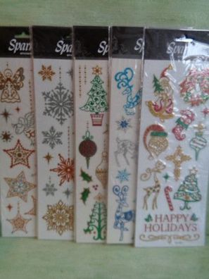 5 Stickerbogen Weihnachten Engel Sterne Rentier .... Sparkle Classic Art - Auswahl -