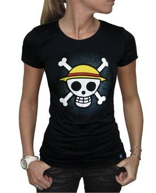 ONE PIECE - Women's Girlie T-Shirt: Skull with Map Strohhut Frauen Damen NEU