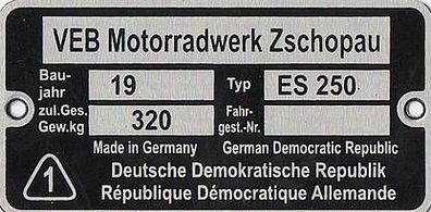 Typenschild MZ ES 250 Alu, Blanko, Neu, Motorrad, Ost Oldtimer, DDR Klassiker
