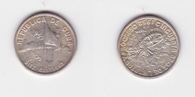 10 Centavos Silber Münze Kuba 50 Jahre Unabhängigkeit 1952 (127158)