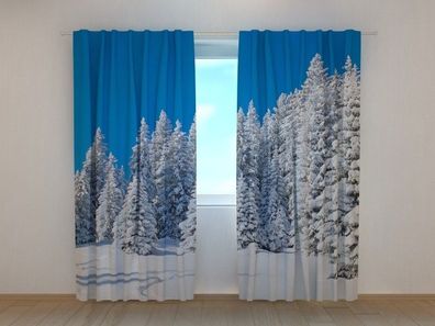 Fotogardine Winter im Wald, Vorhang bedruckt, Fotovorhang mit Motiv, nach Maß
