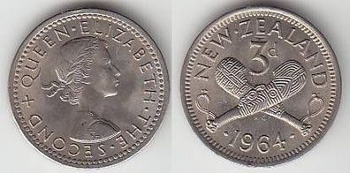 3 Pence Nickel Münze Neuseeland 1964
