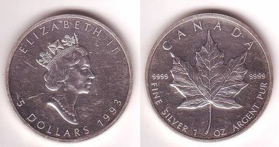5 Dollar Silber Münze Kanada 1993 Maple Leaf