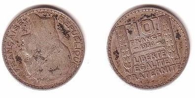 10 Francs Silber Münze Frankreich 1934