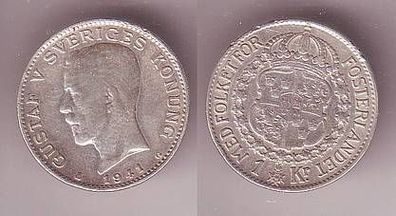 1 Krone Silber Münze Schweden 1941
