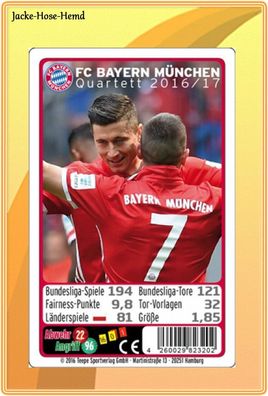 Quartett / Kartenspiel von FC Bayern München 1. Bundesliga Saison 2016/2017 Neu