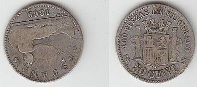 50 Centimos Silber Münze Spanien 1869