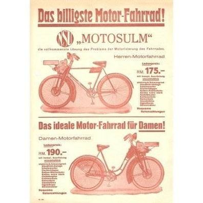 Farb-Poster NSU Motosulm-Motorfahrrad