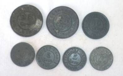 7 Münzen deutsche Besetzung Königreich Belgien 1915/16