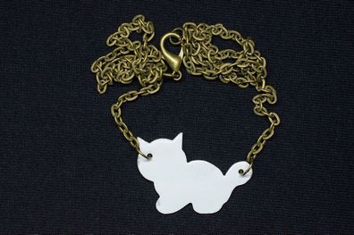 Emaille Katze Kette Miniblings Halskette Katzenkette emailliert 45cm Cat weiß