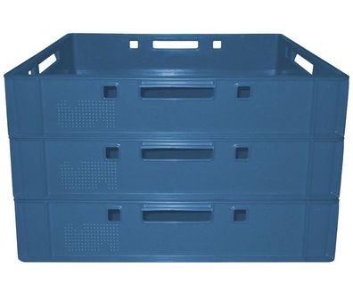 3 Stück Lagerkiste Transportbox Metzgerkiste Eurobehälter Stapelbehälter neu E1 blau