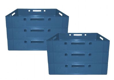 6 Stück Lagerkiste Transportbox Metzgerkiste Eurobehälter Stapelbehälter neu E1 blau