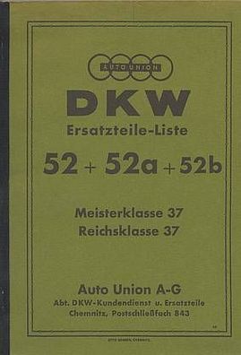 DKW Ersatztelliste 52 + 52a + 52b, Meisterklasse 37, Reichsklasse 37 Typen : 2