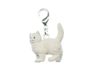 Katze Charm Zipper Pull Anhänger Miniblings Kätzchen Perserkatze Gummi weiß