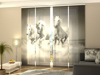 Fotogardine Pferde schwarz weiss, Schiebevorhang, Flächenvorhang Fotodruck, auf Maß