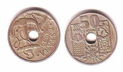 50 Centimos Nickel Münze Spanien 1949