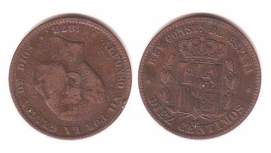 10 Centimos Kupfer Münze Spanien 1878