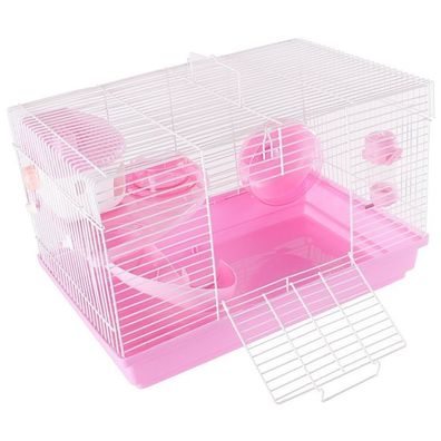 Hamsterkäfig Nagerkäfig Mäusekäfig mit Laufrad, Futterschüssel, Wasserflasche Rosa