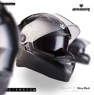 ARMOR AF-77 SHINY BLACK Motorrad-Helm Integral Racing Sonnen-Visier schwarz XS-XXL