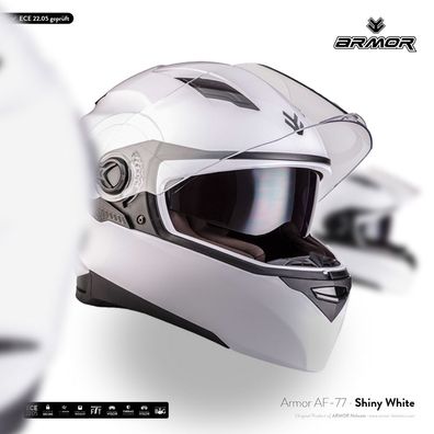 ARMOR AF-77 SHINY WHITE Motorrad-Helm Integral Roller Racing Sonnen-Visier ECE XS-XXL