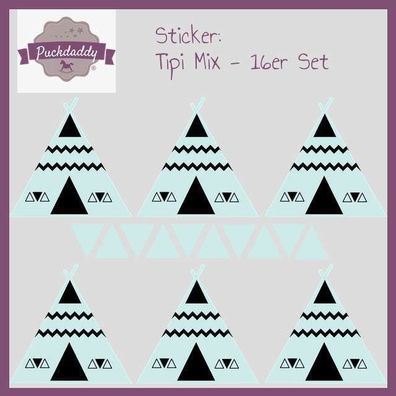 Puckdaddy Sticker Mix Tipi & Dreiecke mint klein - 16er Set