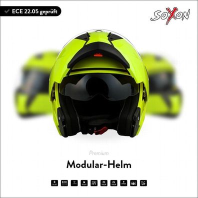 SOXON SF-99 Neon Yellow - Klapp-Helm Integral-Helm Modular Roller Gelb ECE XS-XL