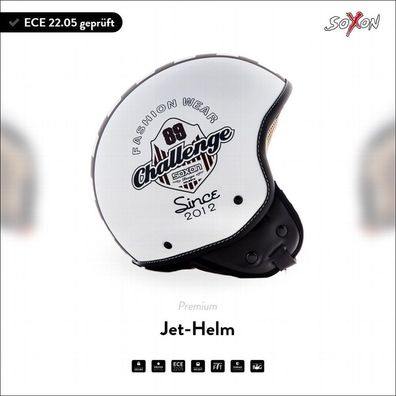 SOXON SP-301 Challenger - Helm Jet Roller-Helm Motorrad-Helm Cruiser weiß ECE XS-XL