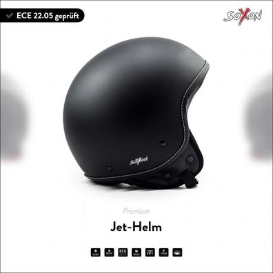 SOXON SP-301 Night - Helm Jet Roller-Helm Motorrad-Helm Cruiser schwarz ECE XS-XL