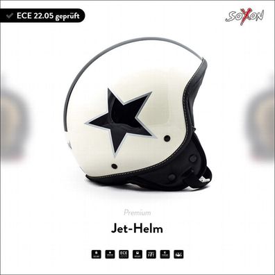 SOXON SP-301 STAR CREME - Helm Jet Roller-Helm Motorrad-Helm Cruiser weiß ECE XS-XL
